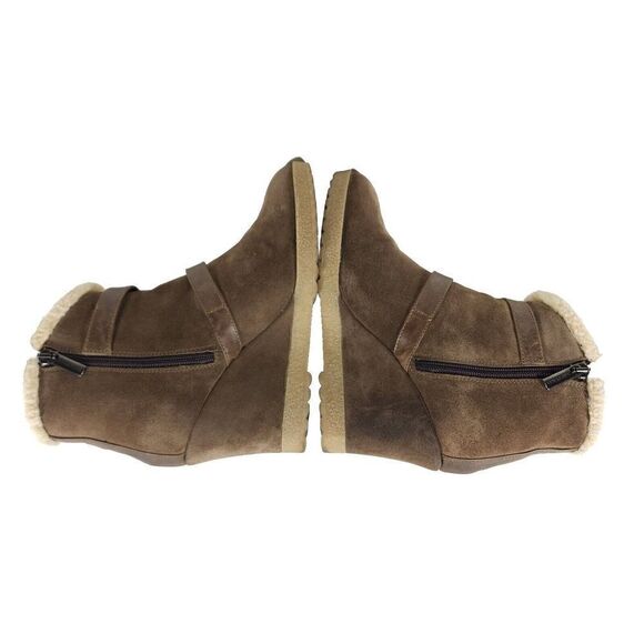 Aquatalia Women's US9 Brown Suede Leather Fur Lined Strappy Wedge Booties - Picture 11 of 13